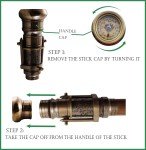 Vintage Brass Telescope Walking Stick with Compass