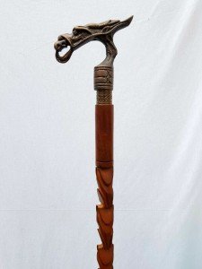 Vintage Dragon Handle Walking Stick – Brown Cane