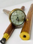 Vintage Brass Watch Design Wooden Cane Walking Stick