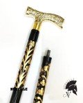 Handmade Carved Vintage Wooden Walking Stick with Brass Handle