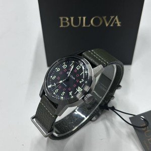 Bulova Hack Black Dial Green Leather Watch