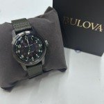 Bulova Hack Black Dial Green Leather Watch