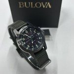 Bulova Hack Black Dial Green Leather Watch