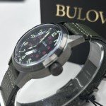 Bulova Hack Black Dial Green Leather Watch
