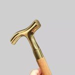 Antique Wooden Walking Cane with Brass Handle