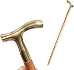 Antique Wooden Walking Cane with Brass Handle