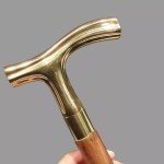 Antique Wooden Walking Cane with Brass Handle