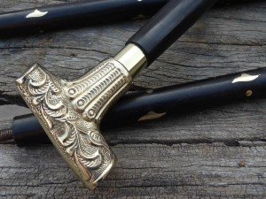 Vintage Victorian Style Wooden Walking Stick with Brass Handle