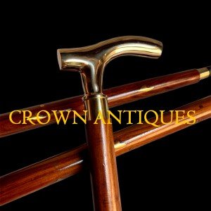Antique Victorian Wooden Cane with Brass Handle