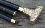 Vintage Victorian Style Wooden Walking Stick with Brass Handle
