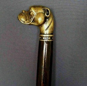 Vintage Bulldog Head Wooden Walking Stick Cane