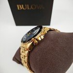 Bulova Marine Star Black Dial Gold Band Watch