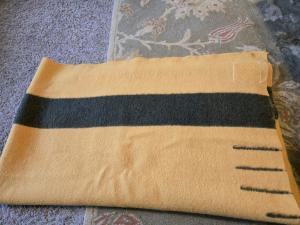 Hudson Bay Camel Blanket with Brown/Green Stripe