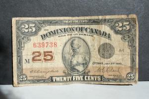 1923 Dominion of Canada 25-Cent Bank Note