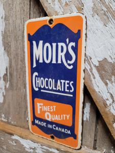 Vintage Moir's Chocolates Porcelain Sign for Collectors