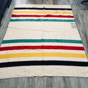 Hudsons Bay Queen Wool Blanket Multi Stripe Vintage
