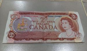 1974 Canada $2 Bill Featuring Queen Elizabeth