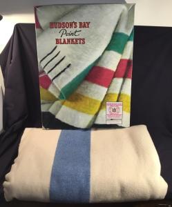 Vintage Hudson's Bay Queen Blanket Blue Stripes