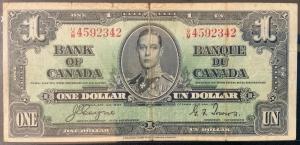1937 Canadian One Dollar Paper Money Note