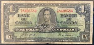 1937 Canadian One Dollar Banknote