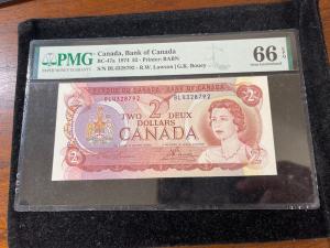 1974 Canada $2 Banknote PMG 66EPQ Collectible
