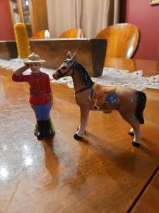 Vintage Canadian Mountie and Horse Salt and Pepper Set