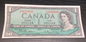 1954 Ottawa Canada One Dollar Banknote