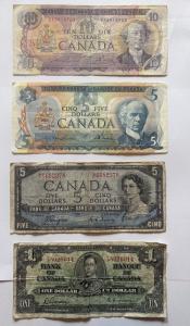 Vintage Canadian Banknotes: $1, $5, $10 Collection