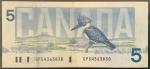 1986 Canada Five Dollar Vintage Banknote
