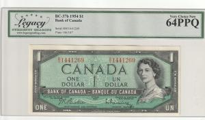 Vintage Bank of Canada One Dollar Bill MS-64
