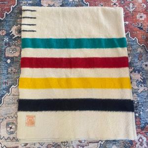 Vintage Hudson Bay White/Multi Blanket from 50s/60s