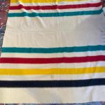 Vintage Hudson Bay White/Multi Blanket from 50s/60s