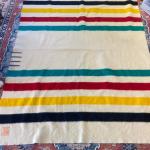 Vintage Hudson Bay White/Multi Blanket from 50s/60s