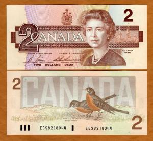 1986 $2 Canada Note QEII Vintage Collectible