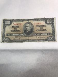 1937 Bank of Canada $100 Vintage Note