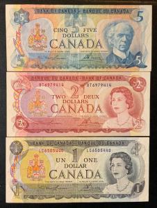 1970s Canadian Paper Money - Set of 3 Notes