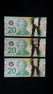 Set of Three 2012 Canadian Polymer $20 Notes