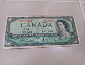 1954 Canadian One Dollar Bill Banknote