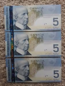 2006 Canadian $5 Banknotes - Set of Three