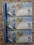 2006 Canadian $5 Banknotes - Set of Three