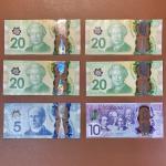 Vintage Canadian Polymer Banknotes Set (6)