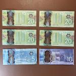 Vintage Canadian Polymer Banknotes Set (6)