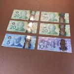 Vintage Canadian Polymer Banknotes Set (6)