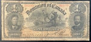 1898 One Dollar Dominion of Canada Banknote