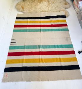 1930s Hudson Bay Multicolor Stripe Wool Blanket
