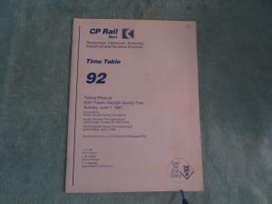Canadian Pacific Railroad Employee Timetable #92