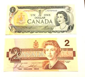 1973 and 1986 Canadian Dollar Bills Set