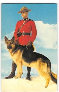 1950s Chrome Vintage Postcard of RCMP Mountie & Dog