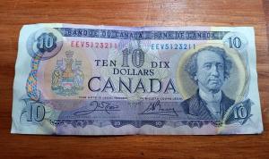 1971 Ten Dollar Canadian Banknote from Ottawa