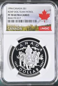 1994 Canada Silver $1 RCMP Dog Team Coin